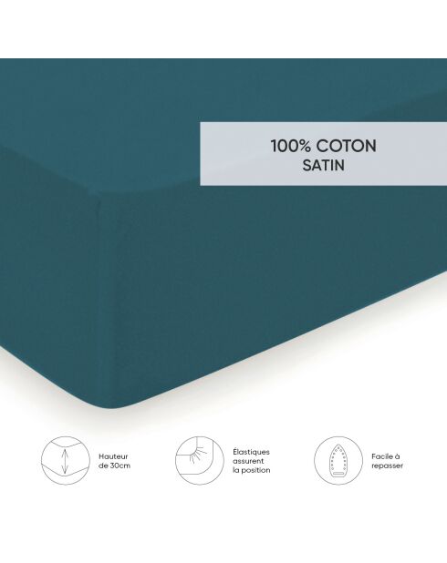 Drap-housse satin de coton Uni Vert