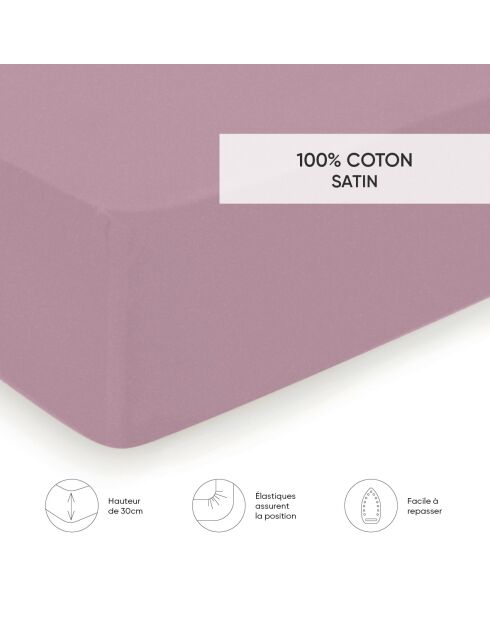 Drap-housse satin de coton Uni Rose