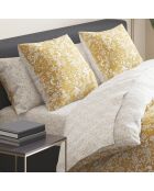 Drap-housse satin de coton Birds Blanc / Jaune