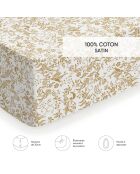 Drap-housse satin de coton Birds Blanc / Jaune