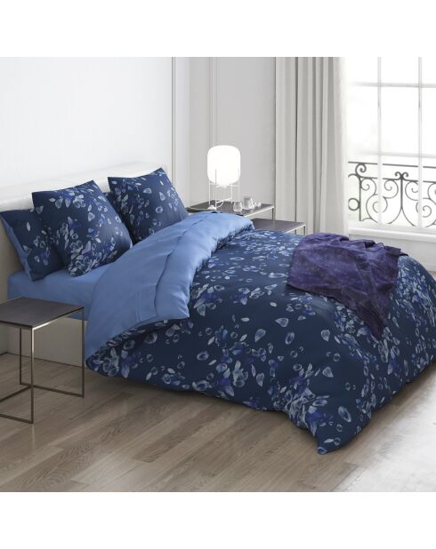 Drap plat satin de coton Uni Bleu