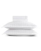 Parure drap plat + drap-housse + taies carrées satin de coton rayure tissé dobby - Dobby stripe woven Blanc