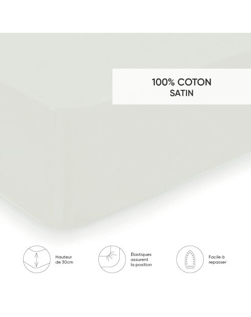 Drap-housse satin de coton Uni Vert thym