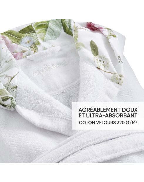 Peignoir avec capuche en coton ultra absorbant - Jardin de roses Blanc