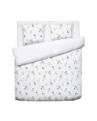 Housse de couette + 2 taies d'oreiller satin de coton Esquisse Floral Blanc