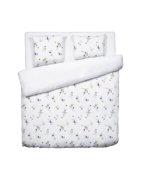 Housse de couette + 2 taies d'oreiller satin de coton Esquisse Floral Blanc