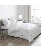 Housse de couette + 2 taies d'oreiller satin de coton Esquisse Floral Blanc