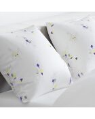 Housse de couette + 2 taies d'oreiller satin de coton Esquisse Floral Blanc