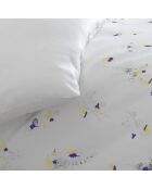 Housse de couette + 2 taies d'oreiller satin de coton Esquisse Floral Blanc