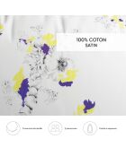 Housse de couette + 2 taies d'oreiller satin de coton Esquisse Floral Blanc