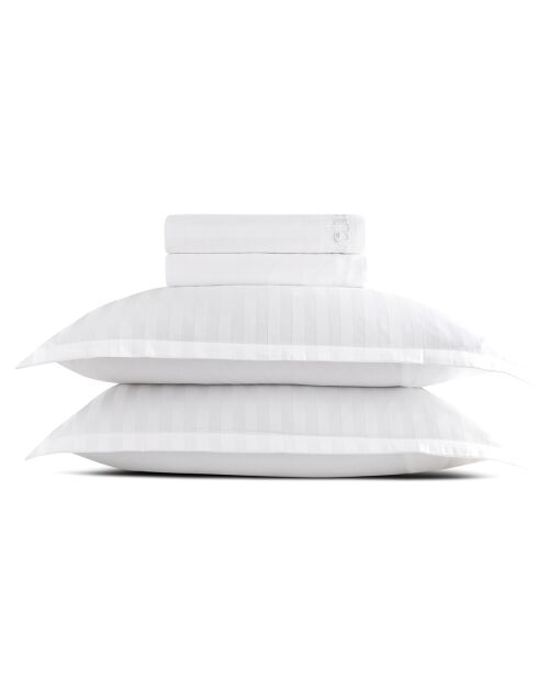 Parure drap plat + drap-housse + taies rectangles satin de coton rayure tissé dobby - Dobby stripe woven Blanc
