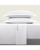 Parure drap plat + drap-housse + taies rectangles satin de coton rayure tissé dobby - Dobby stripe woven Blanc