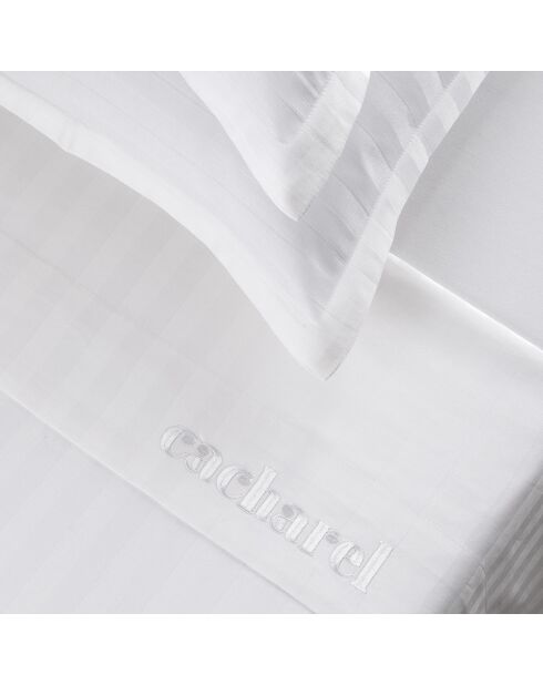 Parure drap plat + drap-housse + taies rectangles satin de coton rayure tissé dobby - Dobby stripe woven Blanc