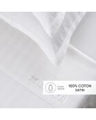 Parure drap plat + drap-housse + taies rectangles satin de coton rayure tissé dobby - Dobby stripe woven Blanc