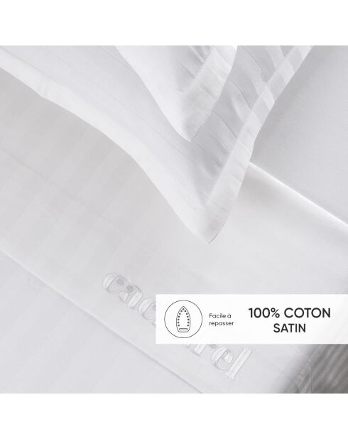 Parure drap plat + drap-housse + taies rectangles satin de coton rayure tissé dobby - Dobby stripe woven Blanc