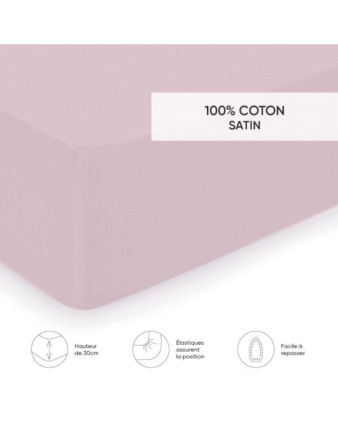 Drap-housse satin de coton Uni Rose blush