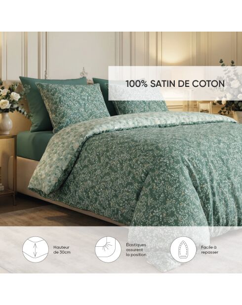 Drap-housse satin de coton - Uni Vert