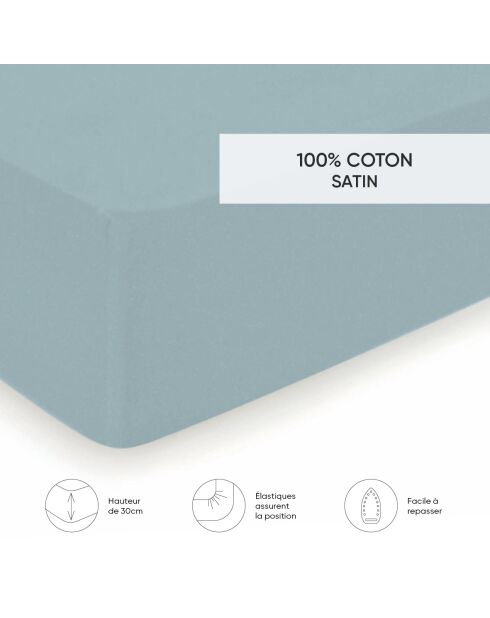 Drap-housse satin de coton Uni Vert clair