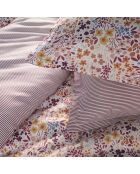 Drap plat satin de coton - Fleurs des champs Bordeaux