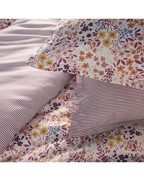 Drap plat satin de coton - Fleurs des champs Bordeaux