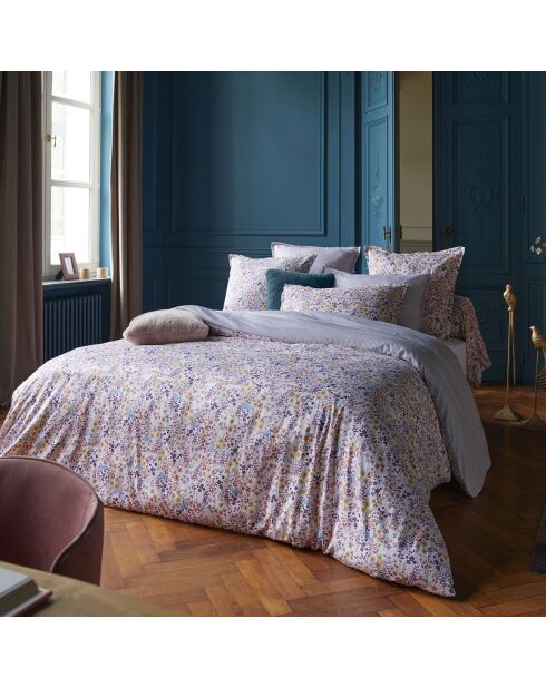 Drap plat satin de coton - Fleurs des champs Bordeaux
