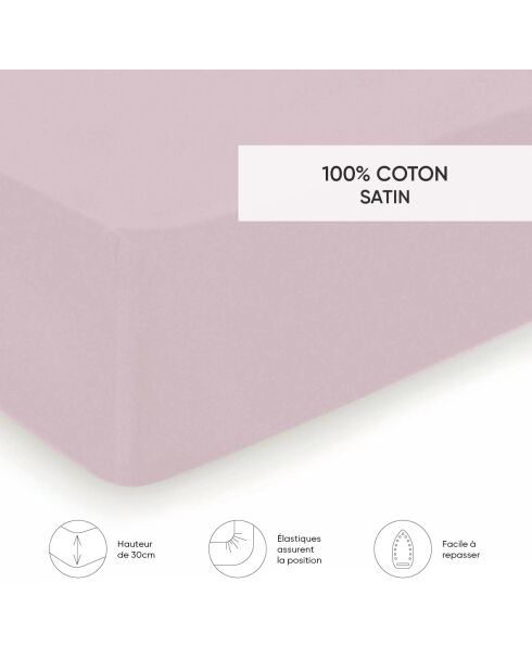 Drap-housse satin de coton Uni Rose clair