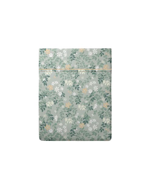 Drap plat satin de coton - Feuillage fleuri Vert clair / Vert clair