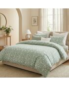Drap plat satin de coton - Feuillage fleuri Vert clair / Vert clair