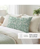 Drap plat satin de coton - Feuillage fleuri Vert clair / Vert clair