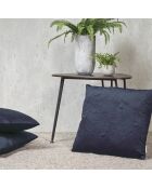 Housse de coussin velours avec dessin fleuri bleu foncé