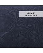 Housse de coussin velours avec dessin fleuri bleu foncé