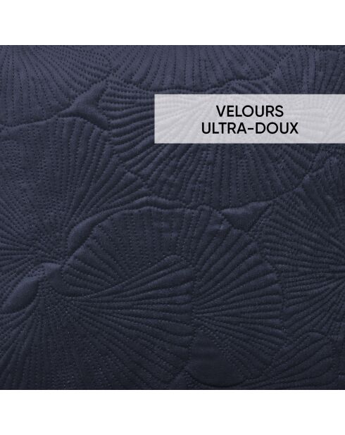Housse de coussin velours avec dessin fleuri bleu foncé