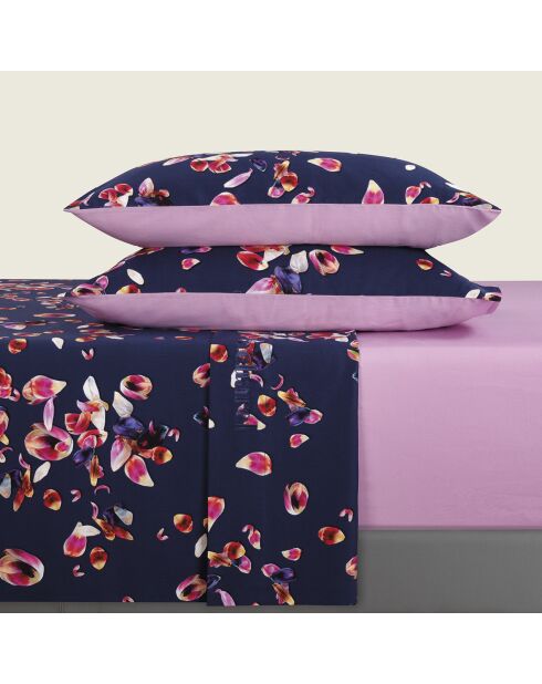 Parure drap plat + drap-housse + taies carrées satin de coton Aurore Rose - 2 x (90 x 200 x 30 cm)