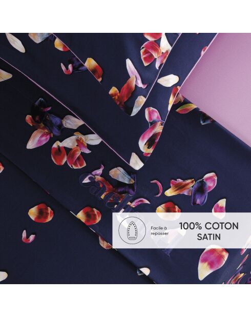 Parure drap plat + drap-housse + taies carrées satin de coton Aurore Rose - 2 x (90 x 200 x 30 cm)