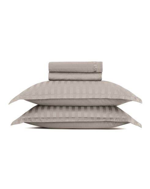 Parure drap plat + drap-housse + taies carrées satin de coton rayure tissé dobby - Dobby stripe woven Taupe