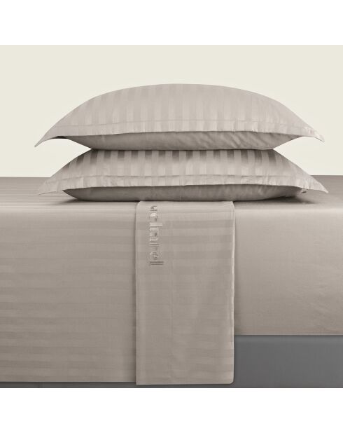 Parure drap plat + drap-housse + taies carrées satin de coton rayure tissé dobby - Dobby stripe woven Taupe
