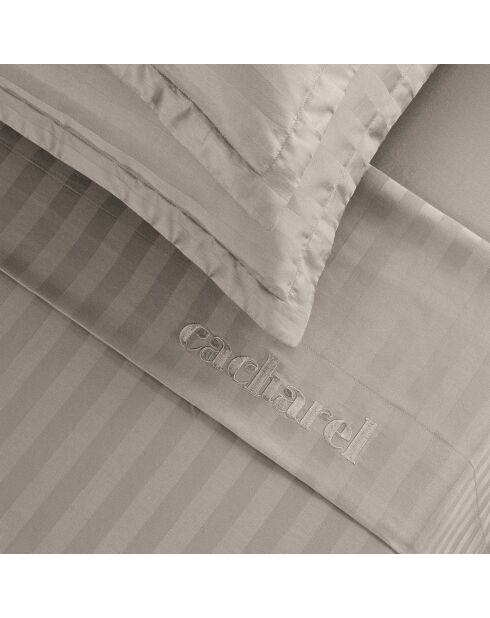 Parure drap plat + drap-housse + taies carrées satin de coton rayure tissé dobby - Dobby stripe woven Taupe