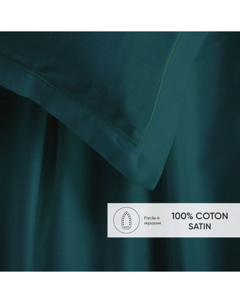 Parure drap plat + drap-housse + taies rectangles satin de coton - Uni 1 baratta Bleu 08