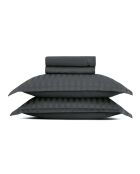 Parure drap plat + drap-housse + taies carrées satin de coton rayure tissé dobby - Dobby stripe woven Noir