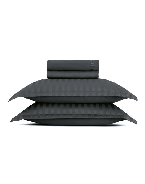 Parure drap plat + drap-housse + taies carrées satin de coton rayure tissé dobby - Dobby stripe woven Noir