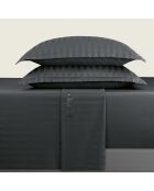 Parure drap plat + drap-housse + taies carrées satin de coton rayure tissé dobby - Dobby stripe woven Noir