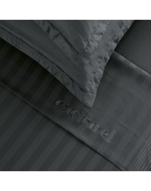 Parure drap plat + drap-housse + taies carrées satin de coton rayure tissé dobby - Dobby stripe woven Noir