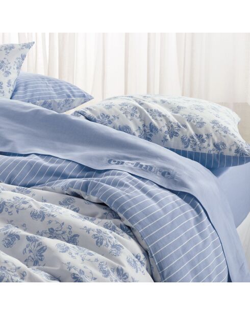 Drap plat lin / coton Uni Bleu clair