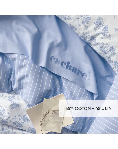 Drap plat lin / coton Uni Bleu clair