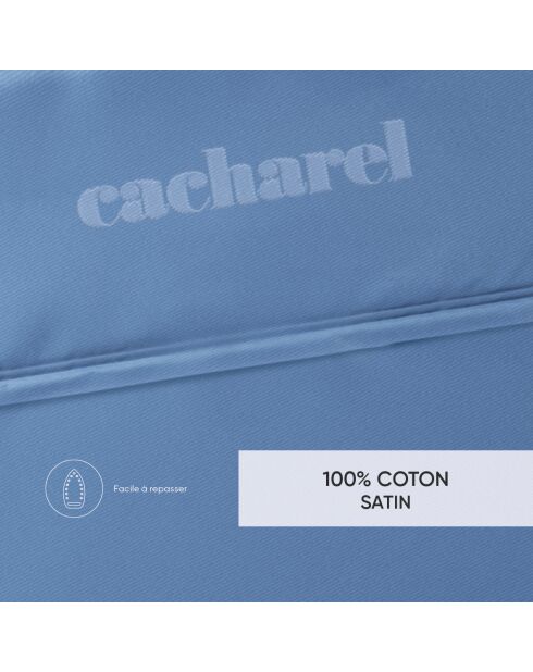 Drap plat satin de coton Uni Bleu