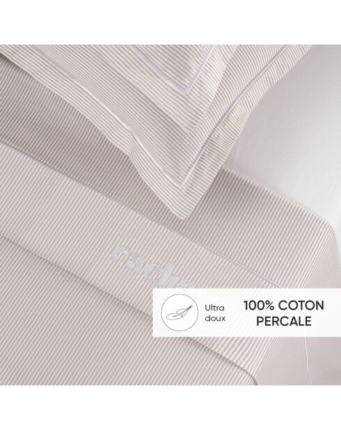 Parure drap plat + drap-housse + taies carrées satin de coton - Saclay Taupe