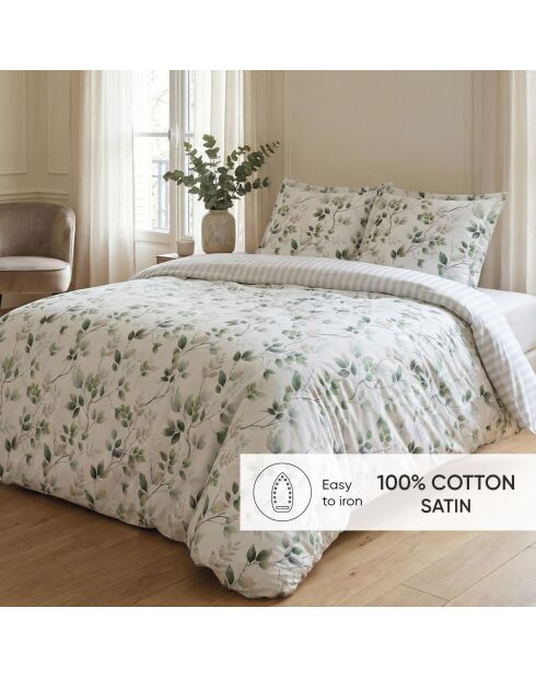 Drap plat satin de coton - Petit bosquet Blanc