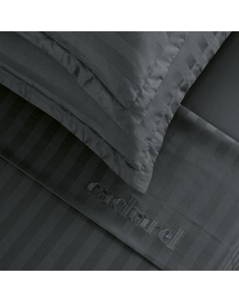 Drap plat satin de coton dobby stripe - Dobby stripe woven Noir