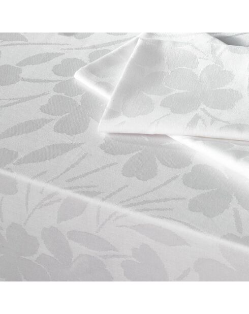 Set de 4 serviettes tissé Jacquard Petites Fleurs Blanc - 50 x 50 cm