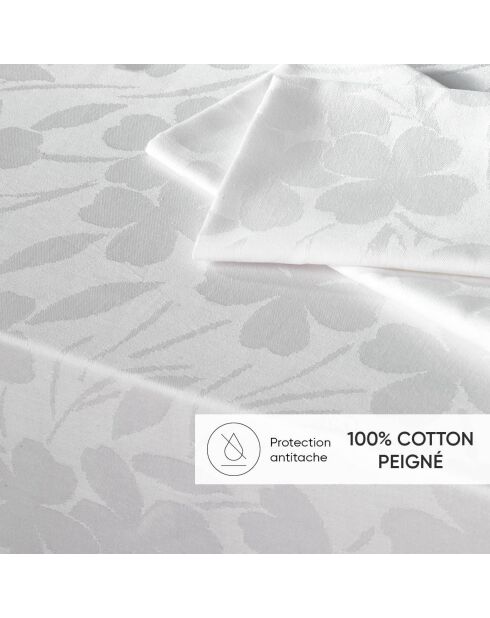 Set de 4 serviettes tissé Jacquard Petites Fleurs Blanc - 50 x 50 cm
